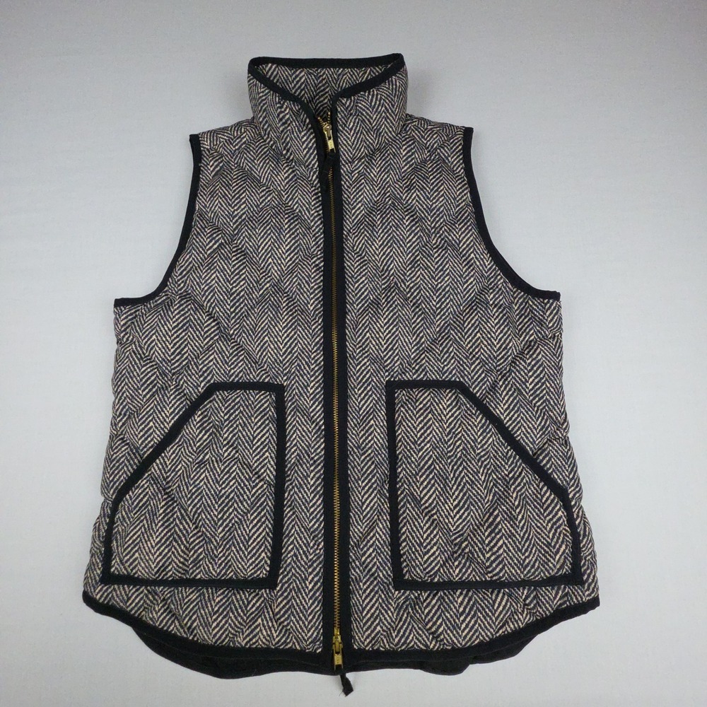 J Crew Excursion Herringbone Quilted Down Fill Puffer Vest Women M Polyester